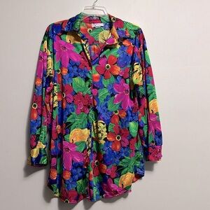 Rose Marie Reid Vintage floral button up blouse small vibrant colorful